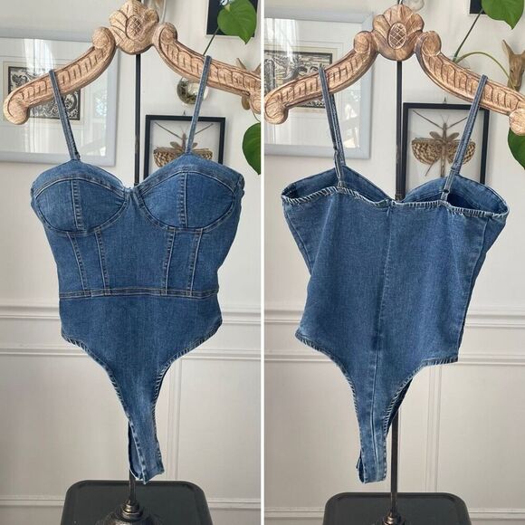 Denim Wildcat Mar Won’t Forget Bustier Bodysuit M - Picture 1 of 8